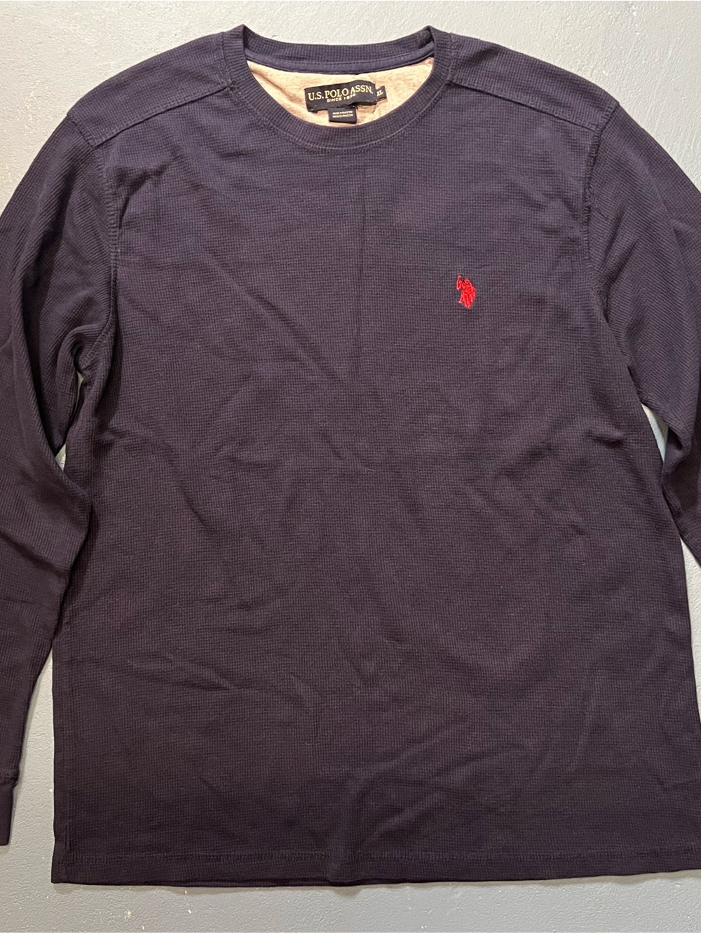 U.S.‎ Polo Assn. Men’s Navy Long-Sleeve Thermal Shirt Sweater with Red Logo XL
